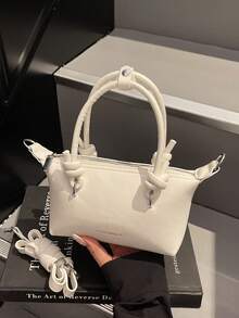 女士面料 PU 迷你简约单肩包、饺子包、休闲可爱时尚手提包、时尚手柄钱包、适合少女、女大学生、新秀和白领人士的手提包，非常适合办公室、大学、工作、商务、通勤 - 白色 - 查看 2