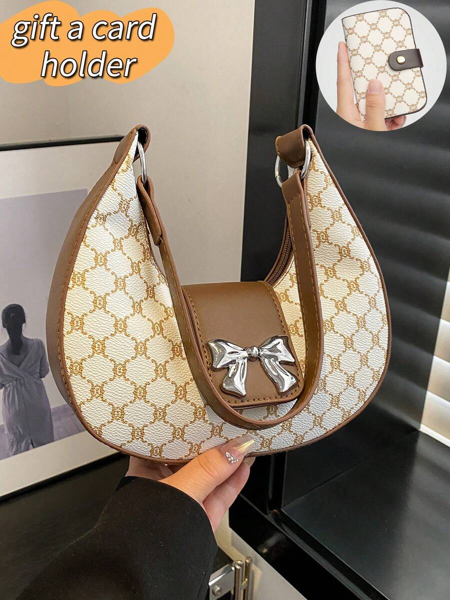 复古小众设计新款手提单肩腋下花卉新月包女士 - 彩色 - 查看 1