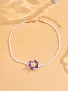 1 件手工花卉装饰项链，甜美可爱，适合度假浪漫场合，适合日常佩戴、约会、聚会和节日 - 紫色 - 查看 3