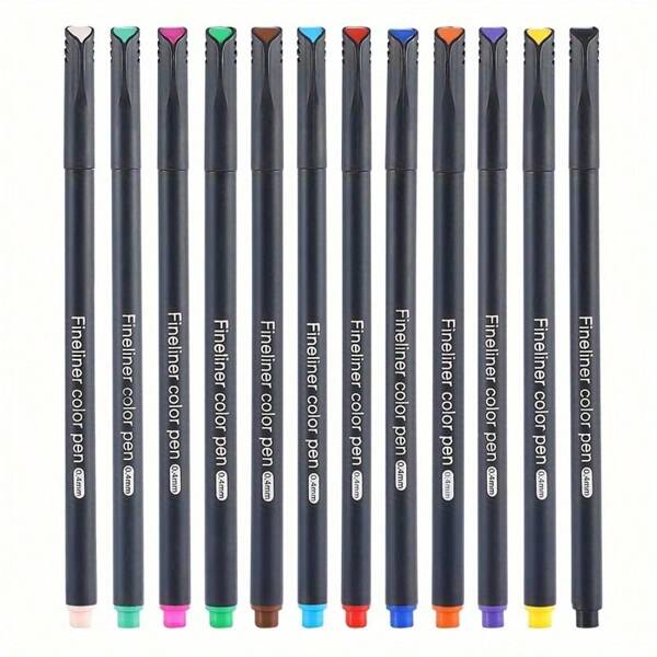 12pcs Fine Tip Colored Liner Pens, Student Art Outlining Pens For Children's Doodles, Drawings, Sketches, Manga, Journaling, Back To School Supplies
