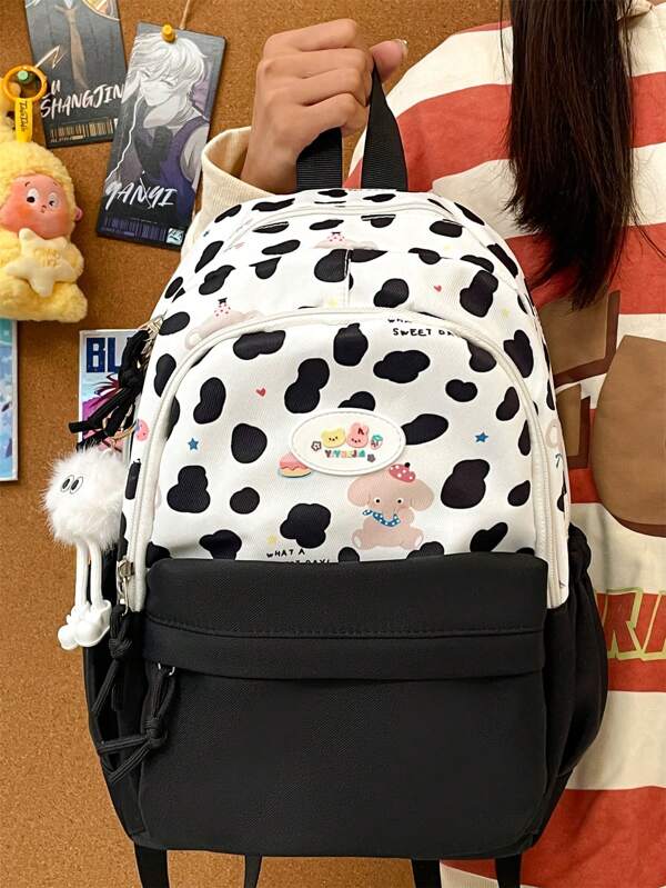 Mochilas universitárias grandes de grande capacidade, elegantes e fofas para mulheres e homens, mochilas práticas e duráveis para viagens e férias, cores vívidas de dopamina, estampas de desenhos animados (excluindo acessórios)