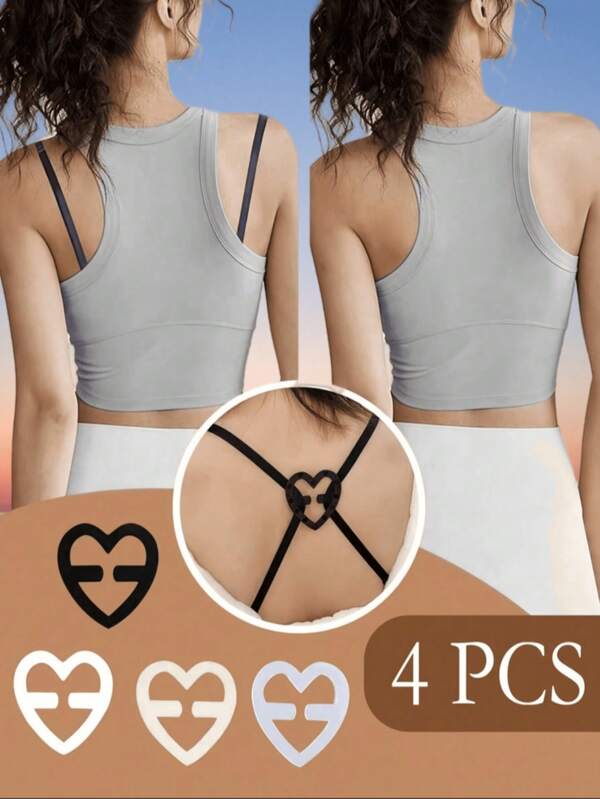 Conjunto de 4 peças de clipes para alça de sutiã em formato de amor, fivela invisível antiderrapante para alça de sutiã, cuidados com o corpo para viagens, esportes, atividades ao ar livre, cinto de Natal para presente de feriado, verão refrescante, praia, viagem