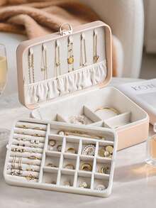 CASEGRACE 1 件女孩珠宝盒收纳盒，仿皮可锁珠宝架收纳盒，双层盒子，耳环项链、戒指收纳盒，桌面和旅行使用的理想选择，生日结婚礼物珠宝收纳盒 - 多色 - 查看 12