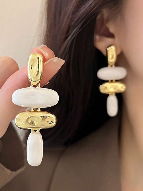1 par de pendientes colgantes asimétricos de esmalte geométrico extra grandes para mujer, apropiados para vacaciones, uso en fiestas de cumpleaños