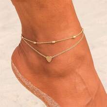 2 Piece Set Women's Stainless Steel Chain Anklet Trinkets Ankle Bracelet For Women , Silver/Gold Tone, Ankle Bracelet Hypoallergenic Women's Gold/Silver Ankle Bracelet, 14K Gold Anklet Waterproof Cuban Chain Heart Beaded Herringbone Rhinestone Anklet Set Layered Anklet Bracelet Women Gold Jewelry Gift Women Sterling Silver Adjustable Anklet, Heart Shaped Handcuff Ankle Bracelet, Summer Foot Jewelry, Stainless Steel/Gold Plated Anklet Love Anklet Personality Double Layer Simple Beach Anklet Accessories Women's Foot Jewelry - Vàng - Xem 3