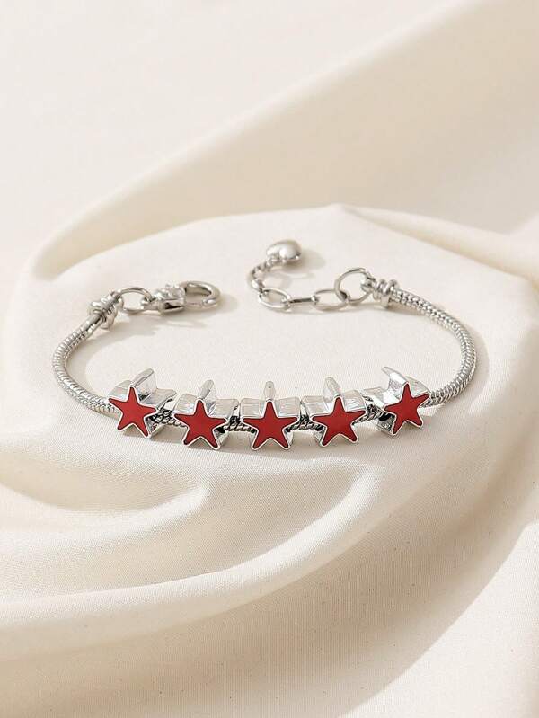 1pc Simple Fashion Beaded Pentagram Copper Bracelet For Women, DIY Chain Bracelet