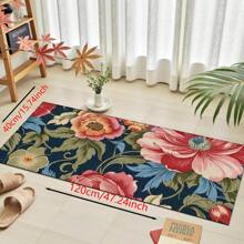1 pieza, Decoración para el hogar, Alfombra, felpudo o tapete de cerámica de diatomita con patrón floral vintage impreso, antideslizante, rectangular con impresión 3D, apto para sala de estar, dormitorio, pasillo, baño, lavandería - Alfombras de poliéster, aptas para decoración de interiores y exteriores del hogar