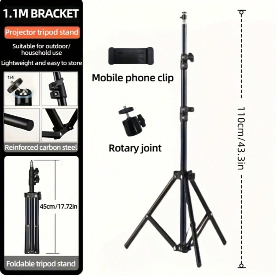 Adjustable 43/63/82 Inch Universal Projector Tripod Stand, Stretchable Aluminum Alloy Frame, 1/4" Metal Swivel Head, Suitable For LCD Projectors, Cameras And Phones