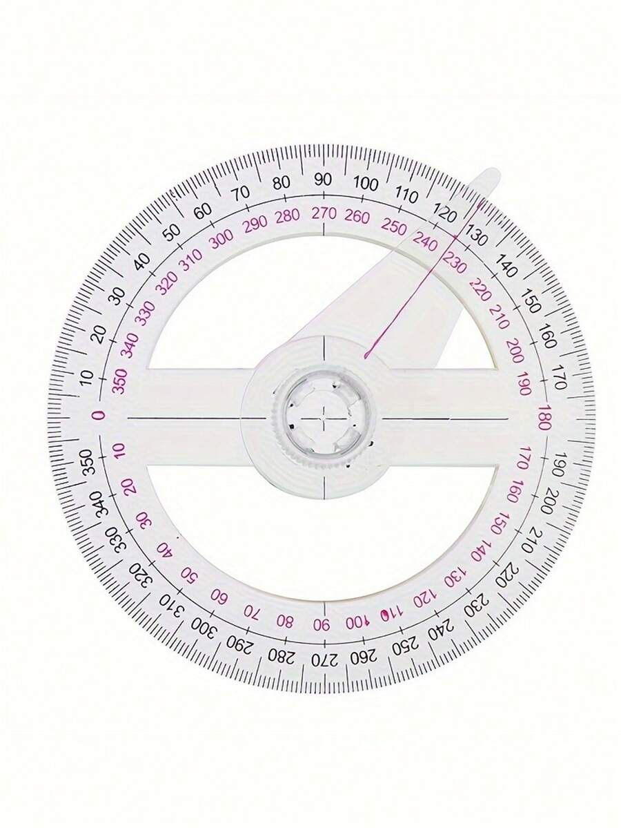 360 Degree Angle Measuring Ruler - Transparent Plastic Protractor With Red And Black Markings, PP Material, Can Accurately Measure Angles In Degrees And Radians,For School Supplies,Back To School,Rulers - Multicolor - View 1
