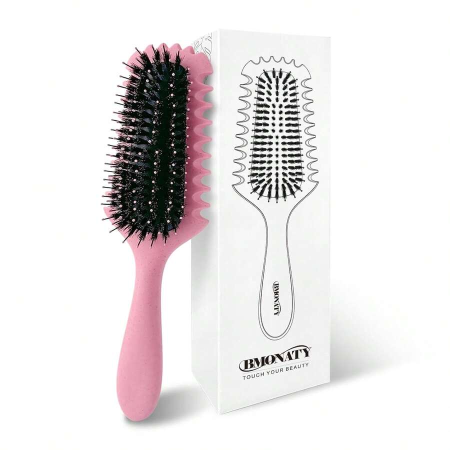 Curl Defining Brush, Boar Bristle Hair Brush Gifts Women And Men – Shape, Volumize, And Detangle Curly Hair Styling With Reduced Pulling And Curl Separation Pink - 粉色 - 查看 1
