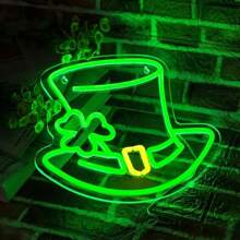 A St. Patrick'S Day Neon Sign Decoration Featuring A Dimmable Hat, Perfect For Wall Decor, Showcasing A Lucky Clover Hat For Spring Parties, Bars, LED Lights For Home, Garden, And Bedroom Gifts.