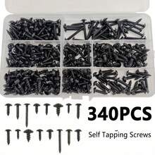 340 件自攻螺丝套装 - M3/M4/M3.5/M4.8 尺寸，盘头驱动，黑色碳钢，适用于木制家具 - 黑色 - 查看 1