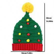Novelty Green Colorful Pom Pom Party Hat, Warm Knitted Hat With Fuzzy Pom Pom, Unisex Winter Hat, Christmas Party Holiday Novelty Geometric Pattern Acrylic Knit Hat, Hand Wash, Stretchy Fit, Lightweight, Buckle Closure - Holiday Theme Knit Headwear Home Decor Christmas Decorations Room Decor Christmas Decorations Home Christmas Gifts Christmas Decor - Green - View 5