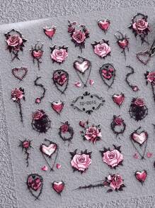 Set de 5 pegatinas de uñas 3D y 5D con rosas negras, pegatinas de uñas de rosas burdeos semitraslúcidas vintage, pegatinas de uñas DIY, pegatinas de uñas con rosas 5D con relieve suave de estilo gótico