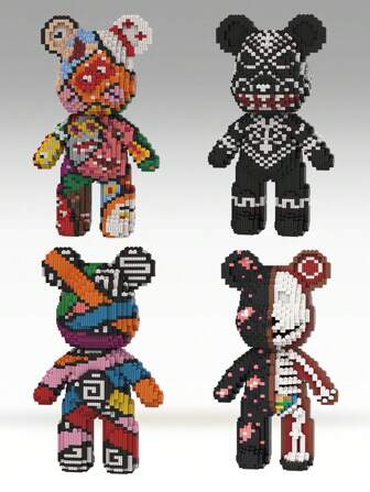 3680 piezas Bloques de construcción mini DIY, Rompecabezas de ensamblaje, Serie Oso Demonio, Material de alta calidad con martillo de ladrillo incluido, Juguete creativo, Alivio del estrés, Adecuado como regalo de San Valentín, cumpleaños, vacaciones, Navidad