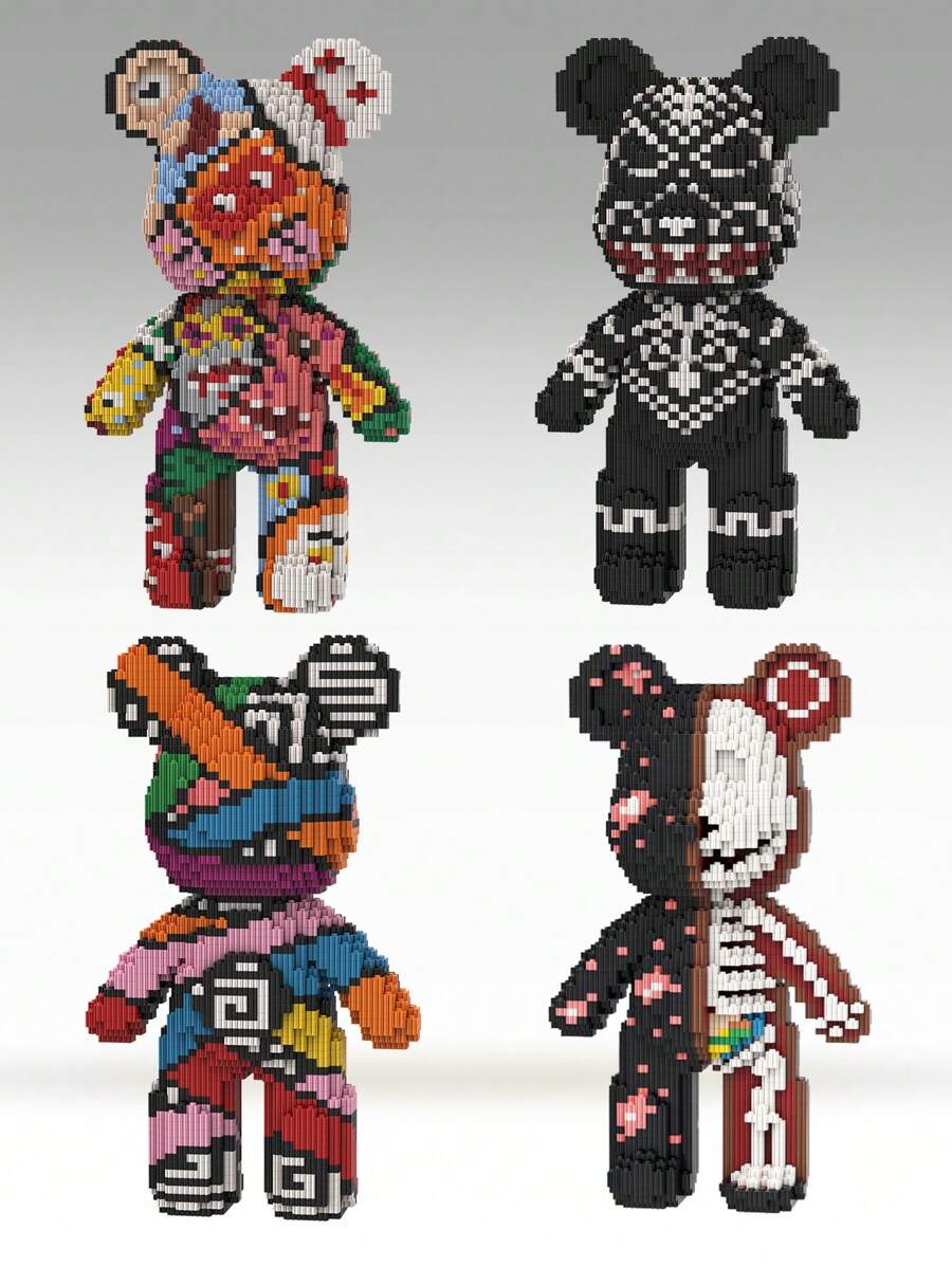 3680 件 DIY 迷你积木模型，组装拼图，恶魔熊系列，优质材料，含砖锤，创意玩具，缓解压力，适合作为情人节、生日、节日、圣诞节礼物