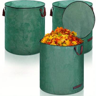 Bolsa para desechos del jardín de alta resistencia 200L - Bolsa reutilizable de lona de 600D para recolección de hojas|Resistente a los rayos UV y a prueba de agua Saco para residuos de jardín con asas|Para recortes de césped, hojas, ramas (Tamaños 120L/200L/272L)