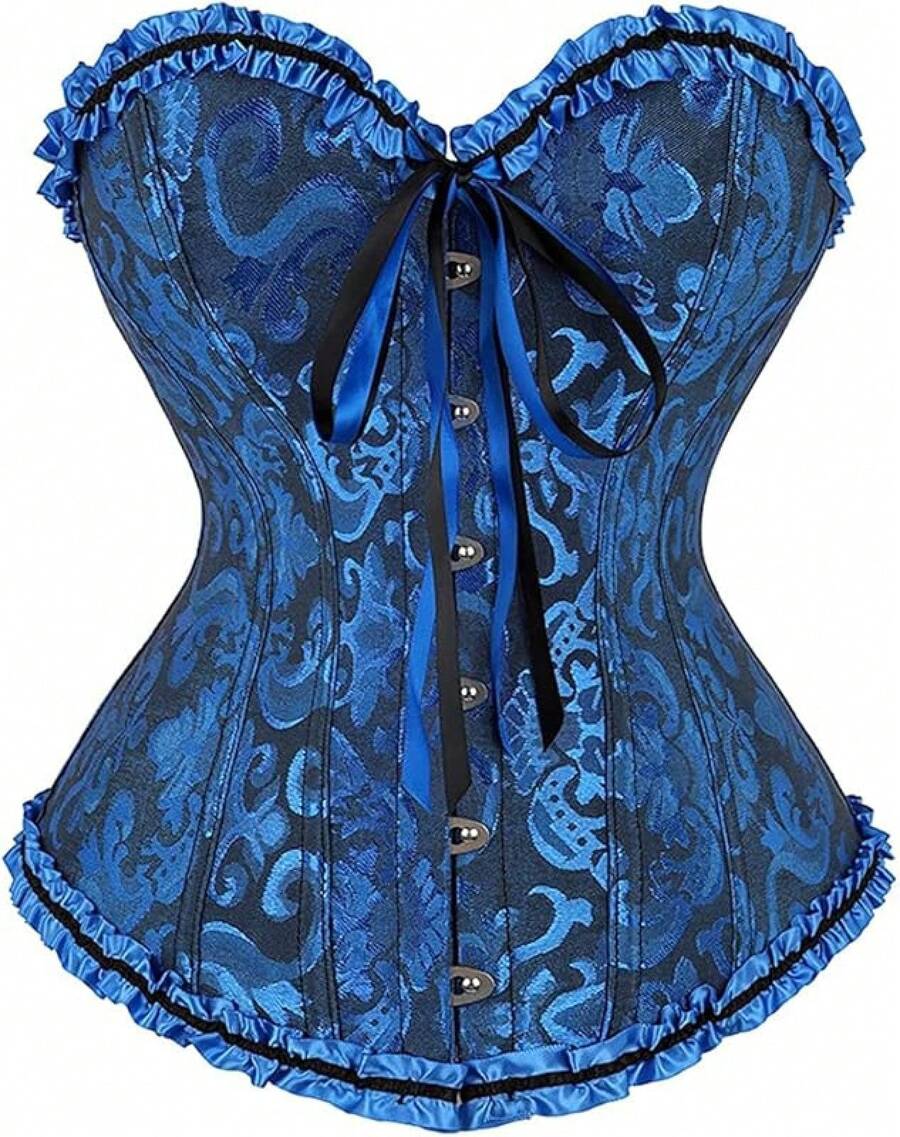 SZIVYSHI Corset Tops Women, Bustier Shapewear Lingerie, Lace Waist Push Up Bodysuit - 黑色和藍色 - 查看 1