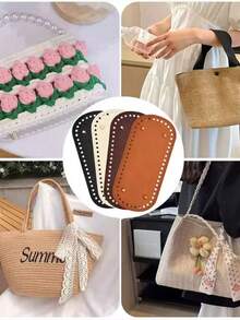 4pcs Mix-Color Crochet Hook Bag Bottom Accessories, Handmade Weaving Material Crochet Base Board, PU Leather Bag DIY Base, Knitting Shaping - Multicolor - View 2