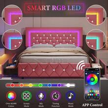Twin/ Full/ Queen Bed Frame With Drawers, Upholstered Bed Frame With LED Lights, Modern Platform Bed Frame With Headboard And Footboard, Diamond Tufted Design, No Box Spring Needed, White/ Pink/ Black/ Purple/ Yellow (Twin Size 2 Drawers/ Other Size 4 Drawers) * Bed Frame Queen Bed Frame Bed Queen Bed Frame King Bed Frame Bedroom Furniture Bed Frame Full Full Size Bed Frame Twin Bed Frame Beds Cozy Bedroom Home Bedroom Refresh Room Decor Home Decor Christmas Decor Bedroom Decor Valentine Day Decor Storage Living Room Decor Furniture House Decor Halloween Decorations  ( USB LED Strip) - 粉色 - 查看 3
