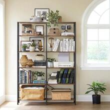 Libreria a 6 livelli, Scaffale Portaoggetti, 30 x 120 x 172,5 cm, Stile Industriale, per Soggiorno, Studio, Balcone, Cucina, Marrone Vintage e Nero - colore granata - Visualizzare 2