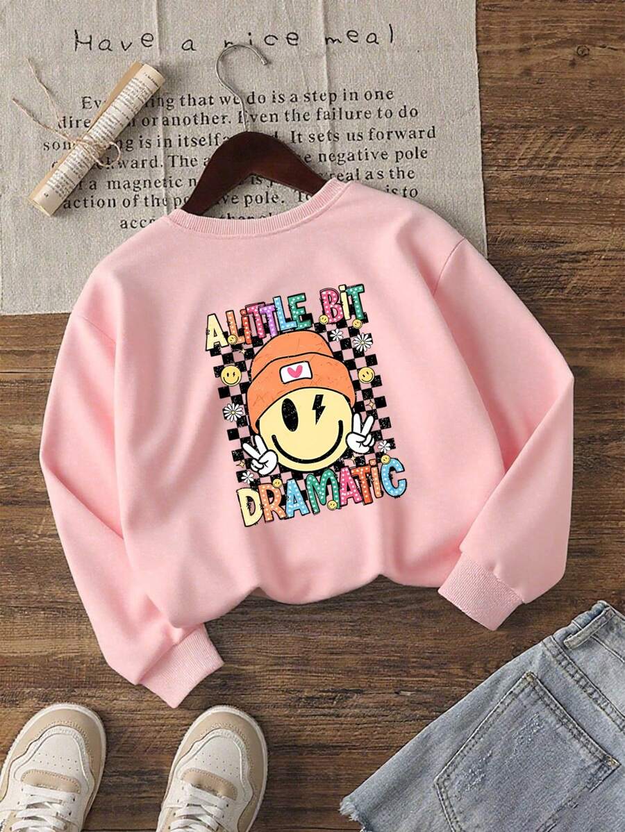 Tween Girl Casual Graphic Print Crew Neck Long Sleeve Sweatshirt, Autumn/Winter