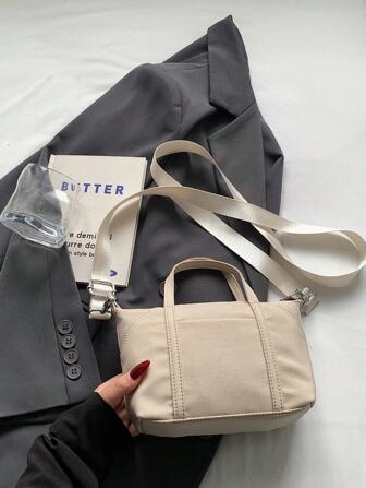 Original Design Solid Color Women's Casual Tote Bag, Canvas Handbag With Zipper, Cross-Body Shoulder Bag