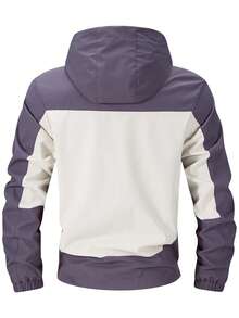 New Men's Lightweight Zip-Up Hooded Jacket With Color Blocking, Suitable For Outdoor Wear In Spring And Autumn - Purple - View 2