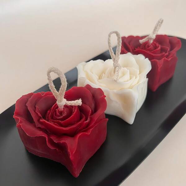 DIY Rose Flower Shaped Wax Candle Resin Silicone Mold - Handmade Valentine's Day Gift Rose Heart Soap Fragrance Stone Candle Decoration