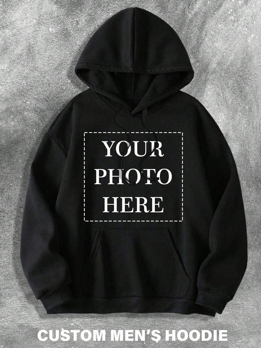Customized Men's Hoodie, Personalize With Your Photo/Group Photo/Couple/Couples/Family/Friend/Pet/Landscape, Black Sweatshirt, Men's Fleece Hoodie, Autumn Clothing, Best Friend Gift, Winter Men's Wear, Valentine's Day/Father's Day/Anniversary/Birthday Gift, Gift For Him