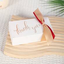 10 pièces Boîte de faveur de mariage imprimée "Thank You" avec nœud en ruban de satin coloré. Boîte cadeau en papier élégante avec estampage blanc et or pour douche de mariée, réception de mariage, fête d'anniversaire, cadeaux pour les invités et décorations de table - Boîte rectangulaire - Voir 10