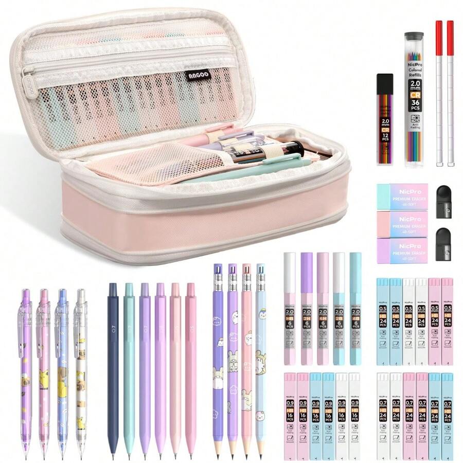 47PCS Aesthetic School Supplies, Mechanical Pencils 0.5mm, 0.7mm, 0.9mm & 2.0mm With 462PCS Lead Refills, Cute Mechanical Pencils For Writing, Drawing, Drafting (Pink) - null - View 1