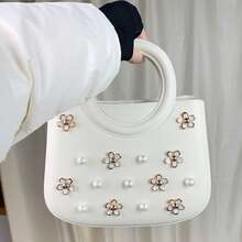 18 件优雅珍珠花 DIY 鞋饰，时尚装饰纽扣，适用于木屐、EVA 凉鞋、拖鞋、可拆卸亚克力鞋饰、女孩配饰、圣诞礼物、春夏海滩可爱配饰 - 白色 - 查看 4