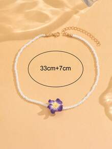 1 件手工花卉装饰项链，甜美可爱，适合度假浪漫场合，适合日常佩戴、约会、聚会和节日 - 紫色 - 查看 4
