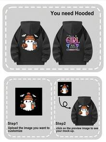 Customized Girls' Hooded Sweatshirt With Personalized Design On Back - Logo/Class Uniform/Graduation Season/Photo/Anniversary/Birthday/Drawing/Friend's Photo/Pet/Family/School Logo/Dance Team Logo/Customize Your Hoodie - Black - View 3