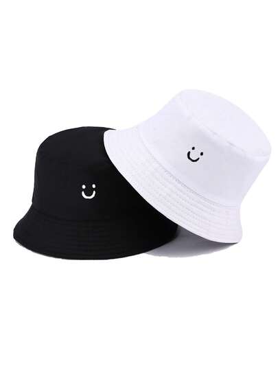 2 件纯色笑脸图案男女通用渔夫帽，时尚保暖，适合户外旅行，适合休闲穿着，最佳节日礼物