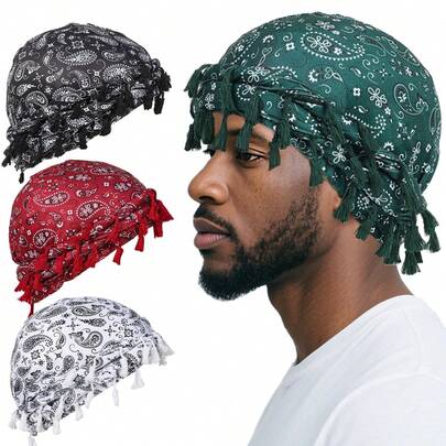 Awegeo Men's Turban,Unisex Paisley Print Double-Layer Turban With Unique Braided Design, Versatile Headwrap For Casual & Outdoor Activities
