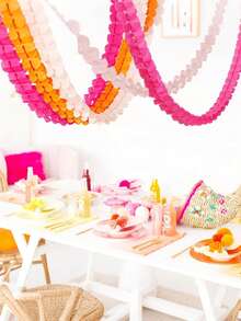 12pcs Clover Wreath Party Decorations, Shiny Pink & Orange Tassel Paper Hanging Decor, Reusable For Party, Baby Shower, Graduation, Wedding, Family Gathering, Autumn Sunset Festival, Thanksgiving And More - Pink - View 3