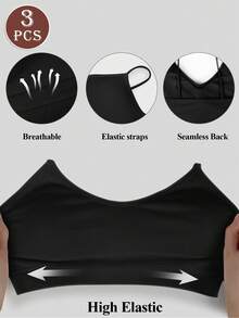 MIOTAN 3 件套女士无钢圈文胸，可拆卸胸垫，日常文胸，条纹设计 - 黑色 - 查看 5