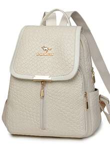女士软皮背包，大容量女士背包，休闲旅行背包，书包 - 白色 - 查看 5