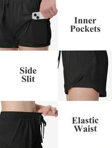 EXARUS Girls Shorts Athletic Running Sport Workout Gym Active 2 In 1 Dolphin Cheer Track Kids 6-14Y - 黑色 - 查看 3