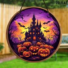 1 pièce Décoration d'Halloween citrouille, Enseigne en bois effrayante de château de citrouille d'Halloween pour la fête, la porte d'entrée, la décoration de la maison, la décoration d'automne, la décoration de la pièce