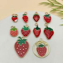 混合 10 件合金滴釉草莓和水果系列吊坠配件，适合 DIY 项链、耳环、钥匙扣首饰制作时尚配饰。 - 彩色 - 查看 2
