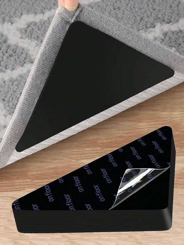 أشرطة مضادة للانزلاق للسجاد - أشرطة قابلة لإعادة الاستخدام لتثبيت السجاد بوسادات لاصقة من الجانبين لإبقاء الزوايا مستوية، مناسبة للأرضيات الخشبية والبلاط