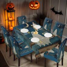 1/4/5/6/7/36件万圣节主题鬼怪印花椅套/椅套套装适用于室内居家餐厅酒店现代日常装饰,派对装饰,婚礼装饰,餐厅装饰,厨房装饰,桌布适用于方桌,弹力椅套可水洗