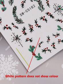 2 pezzi Adesivi per unghie natalizi 3D con disegni verdi, ghirlande, fiocchi di neve bianchi, adesivi autoadesivi per decorazione di unghie acriliche, per manicure di donne e ragazze