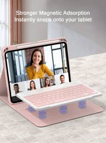 360°旋转支架键盘保护套，兼容iPad第11代/2025款（A16），PU皮革材质，可拆卸无线蓝牙键盘，内置150mAh电池，兼容iPad第11代/第10代Air4/Air5/Air6/Air7 10.9英寸（M2）和2024款（M3），以及iPad 10.2英寸机型，包含无线键盘和Apple Pencil插槽，支持自动睡眠/唤醒功能 - 粉色 - 粉色 - 查看 3