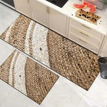 1 pieza, alfombra de cocina hecha a mano con cuerda de paja y estampado de bambú, antideslizante de diatomita, alfombra rectangular impresa en 3D, adecuada para sala de estar, dormitorio, pasillo, baño, lavandería - Alfombra de poliéster para decoración del hogar, interior y exterior