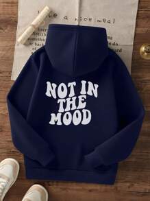 Tween Girl Casual Printed Thermal Lined Hoodie Sweatshirt, Navy, For Autumn