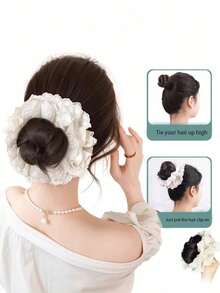 Gumka do włosów z koronką, wielofunkcyjna maszyna do robienia koronkowych koków, urządzenie do robienia koków ze sztucznych kwiatów, puszysta gumka do włosów w kształcie słodkiego pączka, utrwalacz i koloryzacja przedłużek do koków, gumka do włosów z damskimi akcesoriami, jednokolorowa, boho, królewska, imprezowa, urocza, poliestrowa, gumka do włosów, gumki do włosów